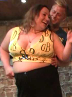 Her big bbw tits look great as he dumps his load on them after fucking her so hard